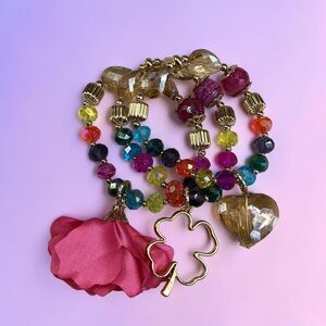 Handmade Mexican 3-Piece Bracelet Set Natural Stone Crystal Gold Tone Stretch 7"